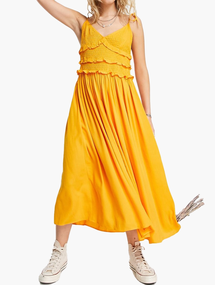 Topshop yellow online midi dress